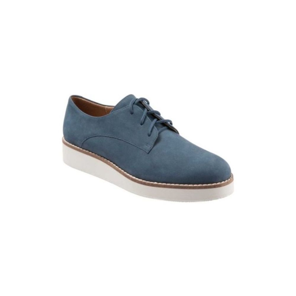 SOFT WALK Womens Blue Willis Round Toe Wedge Lace-Up Leather Oxford Shoes 10 M
